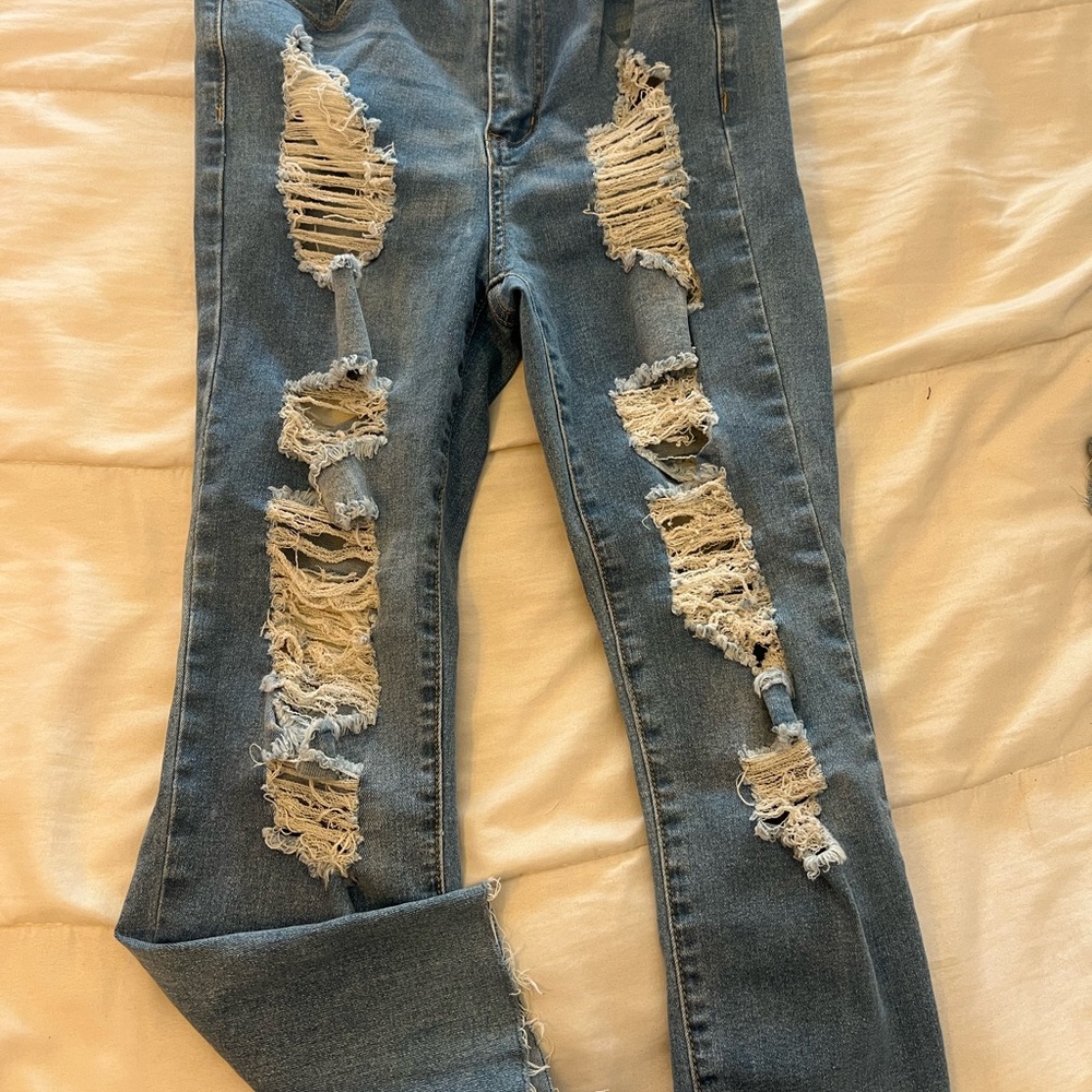SHEIN Ripped Blue Skinny Jeans